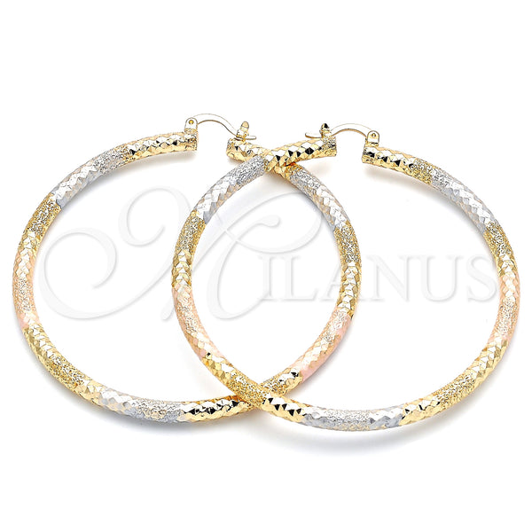 Gold Filled Hoop Earrings — Extra Large Hoop Diamond Cutting Tricolor 02. — main product view — SKU 140494 | Oro Laminado aretes de aro — Extra Large Hoop Diamond Cutting Tricolor 02. — SKU 140494