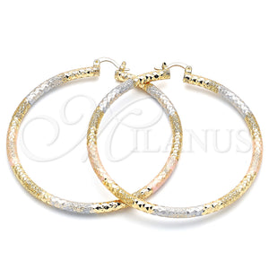 Gold Filled Hoop Earrings — Extra Large Hoop Diamond Cutting Tricolor 02. — main product view — SKU 140494 | Oro Laminado aretes de aro — Extra Large Hoop Diamond Cutting Tricolor 02. — SKU 140494