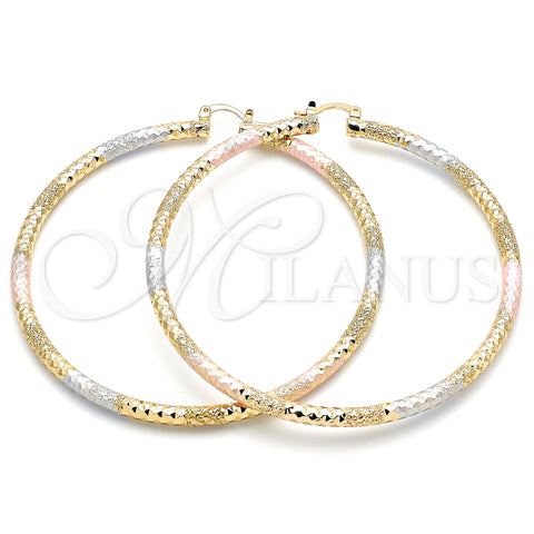 Oro Laminado Extra Large Hoop, Gold Filled Style Diamond Cutting Finish, Tricolor, 02.170.0242.1.80