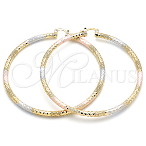 Gold Filled Hoop Earrings — Extra Large Hoop Diamond Cutting Tricolor 02. — main product view — SKU 140495 | Oro Laminado aretes de aro — Extra Large Hoop Diamond Cutting Tricolor 02. — SKU 140495