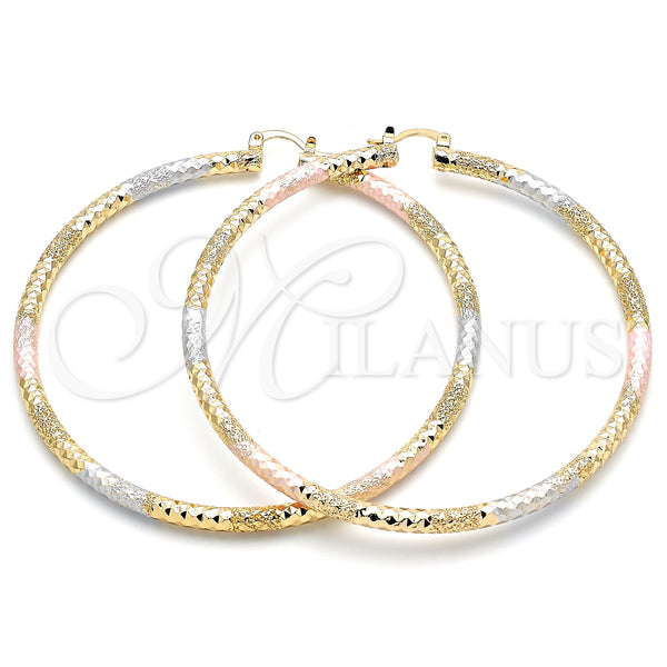 Gold Filled Hoop Earrings — Extra Large Hoop Diamond Cutting Tricolor 02. — main product view — SKU 140495 | Oro Laminado aretes de aro — Extra Large Hoop Diamond Cutting Tricolor 02. — SKU 140495