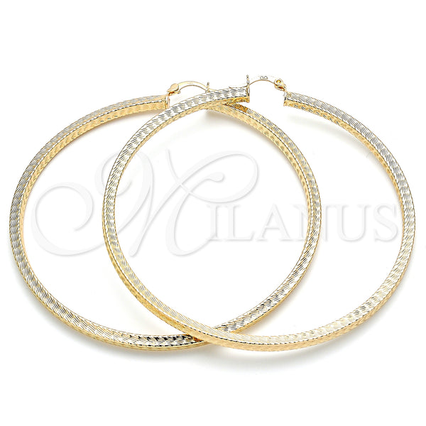 Gold Filled Hoop Earrings — Extra Large Hoop Hollow Design Diamond Cutting 02. — main product view — SKU 140498 | Oro Laminado aretes de aro — Extra Large Hoop Hollow diseño Diamond Cutting 02. — SKU 140498