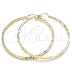 Gold Filled Hoop Earrings — Extra Large Hoop Hollow Design Diamond Cutting 02. — main product view — SKU 140498 | Oro Laminado aretes de aro — Extra Large Hoop Hollow diseño Diamond Cutting 02. — SKU 140498