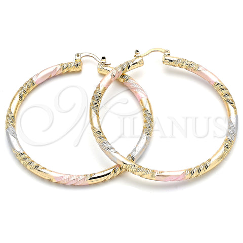 Oro Laminado Large Hoop, Gold Filled Style Diamond Cutting Finish, Tricolor, 02.170.0228.2.60