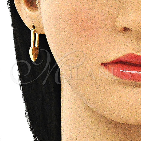 Gold Filled Hoop Earrings — Huggie Hoop Lock and Heart Design Polished 02. — alternate product view — SKU 140503 | Oro Laminado aretes de aro — Huggie Hoop Lock and corazón diseño pulido 02. — SKU 140503