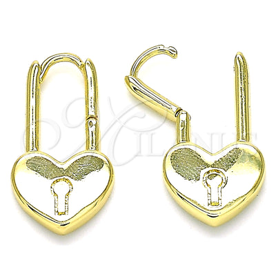 Gold Filled Hoop Earrings — Huggie Hoop Lock and Heart Design Polished 02. for wholesale, main product view