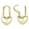 Oro Laminado Huggie Hoop, Gold Filled Style Lock and Heart Design, Polished, Golden Finish, 02.362.0001.10