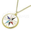 Oro Laminado Pendant Necklace, Gold Filled Style with White Cubic Zirconia, Multicolor Enamel Finish, Golden Finish, 04.362.0002.20 (02 MM Thickness, 20 Inches Length)