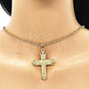 Oro Laminado Religious Pendant, Gold Filled Style Crucifix Design, Polished, Golden Finish, 05.213.0078