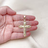 Oro Laminado Religious Pendant, Gold Filled Style Crucifix Design, Polished, Golden Finish, 05.213.0078