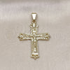 Oro Laminado Religious Pendant, Gold Filled Style Crucifix Design, Polished, Golden Finish, 05.213.0078