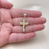 Oro Laminado Religious Pendant, Gold Filled Style Cross Design, with White Cubic Zirconia, Polished, Golden Finish, 05.213.0079