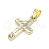 Oro Laminado Religious Pendant, Gold Filled Style Cross Design, with White Crystal, Polished, Golden Finish, 05.213.0079