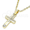 Oro Laminado Religious Pendant, Gold Filled Style Cross Design, with White Crystal, Polished, Golden Finish, 05.213.0079