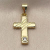 Oro Laminado Religious Pendant, Gold Filled Style Cross Design, with White Cubic Zirconia, Polished, Golden Finish, 05.213.0079