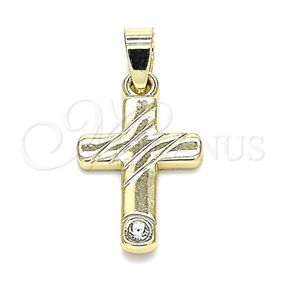 Oro Laminado Religious Pendant, Gold Filled Style Cross Design, with White Cubic Zirconia, Polished, Golden Finish, 05.213.0079