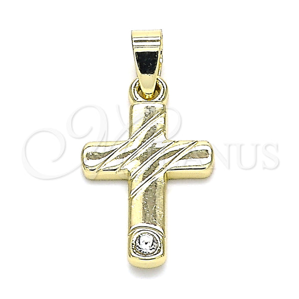 Oro Laminado Religious Pendant, Gold Filled Style Cross Design, with White Crystal, Polished, Golden Finish, 05.213.0079