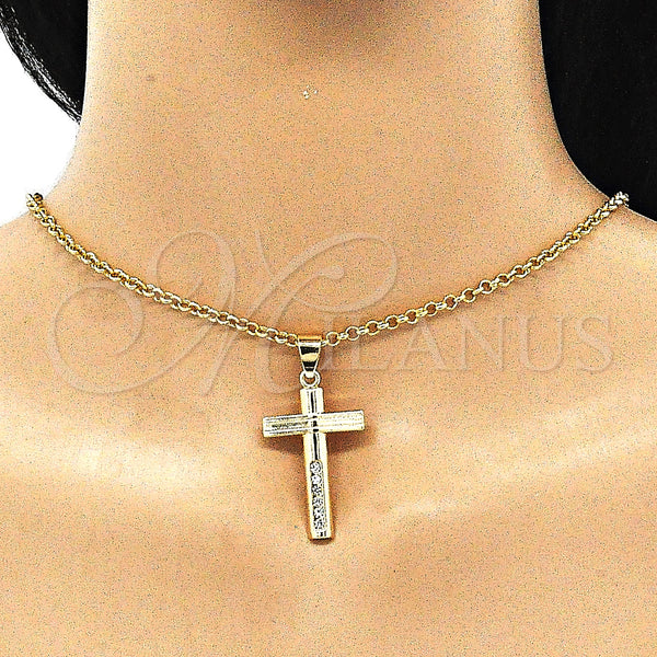 Gold Filled Pendant — Religious Pendant Cross Design with White Crystal Polished — alternate product view — SKU 140509 | Oro Laminado dije — Religious Pendant cruz diseño with cristal blanco pulido — SKU 140509