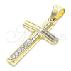 Oro Laminado Religious Pendant, Gold Filled Style Cross Design, with White Crystal, Polished, Golden Finish, 05.213.0080