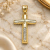Oro Laminado Religious Pendant, Gold Filled Style Cross Design, with White Crystal, Polished, Golden Finish, 05.213.0080