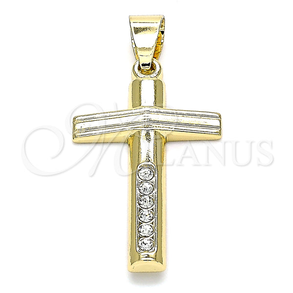 Gold Filled Pendant — Religious Pendant Cross Design with White Crystal Polished — main product view — SKU 140509 | Oro Laminado dije — Religious Pendant cruz diseño with cristal blanco pulido — SKU 140509