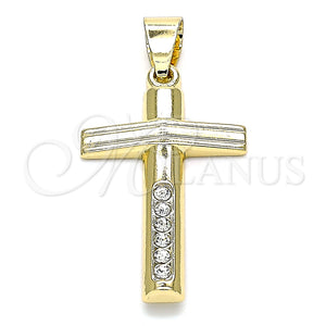 Gold Filled Pendant — Religious Pendant Cross Design with White Crystal Polished — main product view — SKU 140509 | Oro Laminado dije — Religious Pendant cruz diseño with cristal blanco pulido — SKU 140509