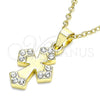 Oro Laminado Religious Pendant, Gold Filled Style Cross Design, with White Crystal, Polished, Golden Finish, 05.213.0087