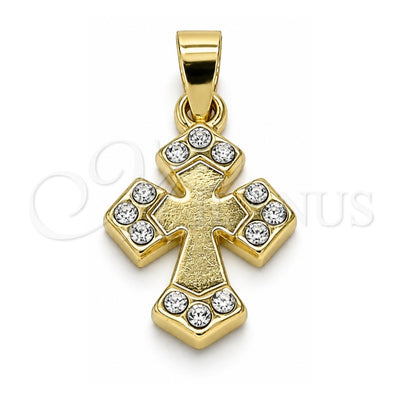 Oro Laminado Religious Pendant, Gold Filled Style Cross Design, with White Crystal, Polished, Golden Finish, 05.213.0087