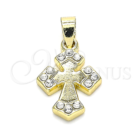 Oro Laminado Religious Pendant, Gold Filled Style Cross Design, with White Crystal, Polished, Golden Finish, 05.213.0087
