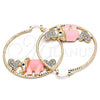Oro Laminado Large Hoop, Gold Filled Style Elephant and Heart Design, with White and Black Crystal, Pink Resin Finish, Golden Finish, 02.380.0051.3.50
