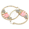 Oro Laminado Large Hoop, Gold Filled Style Elephant and Heart Design, with White and Black Crystal, Pink Resin Finish, Golden Finish, 02.380.0051.3.50
