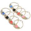 Oro Laminado Large Hoop, Gold Filled Style Elephant and Heart Design, with White and Black Crystal, Pink Resin Finish, Golden Finish, 02.380.0051.3.50