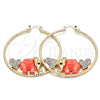 Oro Laminado Large Hoop, Gold Filled Style Elephant and Heart Design, with White and Black Crystal, Dark Pink Resin Finish, Golden Finish, 02.380.0051.4.50