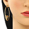 Oro Laminado Large Hoop, Gold Filled Style Elephant and Heart Design, with White and Black Crystal, Black Resin Finish, Golden Finish, 02.380.0051.5.50