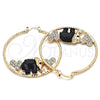 Oro Laminado Large Hoop, Gold Filled Style Elephant and Heart Design, with White and Black Crystal, Black Resin Finish, Golden Finish, 02.380.0051.5.50