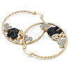 Oro Laminado Large Hoop, Gold Filled Style Elephant and Heart Design, with White and Black Crystal, Black Resin Finish, Golden Finish, 02.380.0051.5.50