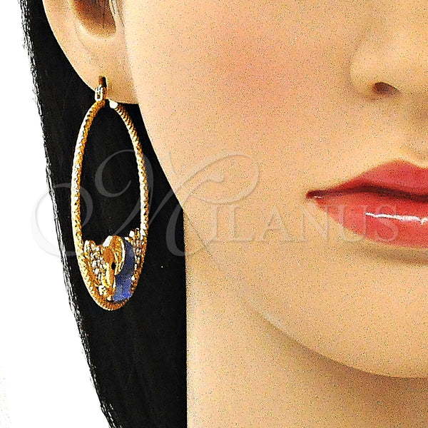 Gold Filled Hoop Earrings — Large Hoop Elephant and Heart Design with White — alternate product view — SKU 140524 | Oro Laminado aretes de aro — Large Hoop Elephant and corazón diseño with blanco — SKU 140524