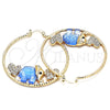 Oro Laminado Large Hoop, Gold Filled Style Elephant and Heart Design, with White and Black Crystal, Blue Resin Finish, Golden Finish, 02.380.0051.6.50