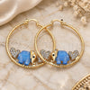 Oro Laminado Large Hoop, Gold Filled Style Elephant and Heart Design, with White and Black Crystal, Blue Resin Finish, Golden Finish, 02.380.0051.6.50