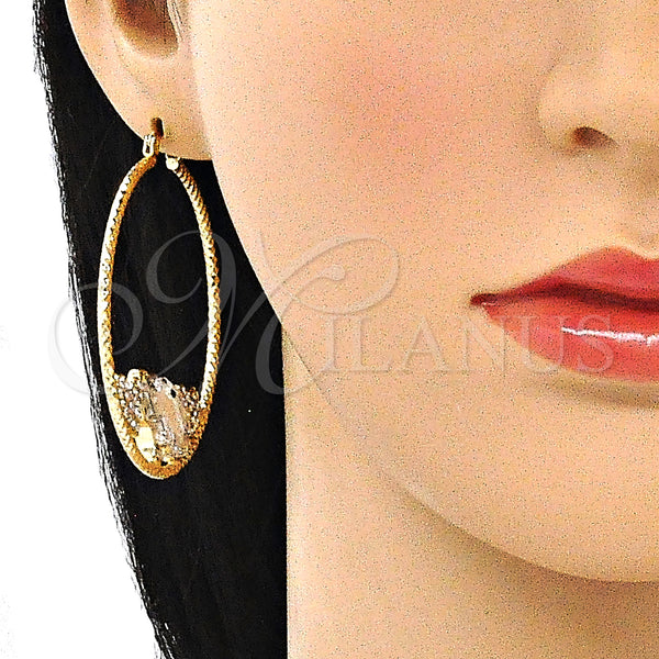 Gold Filled Hoop Earrings — Large Hoop Elephant and Heart Design with White — alternate product view — SKU 140525 | Oro Laminado aretes de aro — Large Hoop Elephant and corazón diseño with blanco — SKU 140525