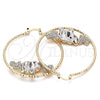 Oro Laminado Large Hoop, Gold Filled Style Elephant and Heart Design, with White and Black Crystal, Diamond Cutting Finish, Golden Finish, 02.380.0052.1.50
