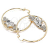 Oro Laminado Large Hoop, Gold Filled Style Elephant and Heart Design, with White and Black Crystal, Diamond Cutting Finish, Golden Finish, 02.380.0052.1.50