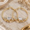 Oro Laminado Large Hoop, Gold Filled Style Elephant and Heart Design, with White and Black Crystal, Diamond Cutting Finish, Golden Finish, 02.380.0052.1.50