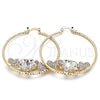 Oro Laminado Large Hoop, Gold Filled Style Elephant and Heart Design, with White and Black Crystal, Diamond Cutting Finish, Golden Finish, 02.380.0052.1.50