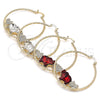 Oro Laminado Large Hoop, Gold Filled Style Elephant and Heart Design, with White and Black Crystal, Diamond Cutting Finish, Golden Finish, 02.380.0052.1.50