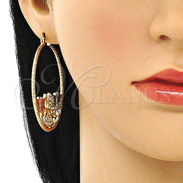 Gold Filled Hoop Earrings — Large Hoop Butterfly Design with White Crystal Diamond — alternate product view — SKU 140527 | Oro Laminado aretes de aro — Large Hoop Butterfly diseño with cristal blanco Diamond — SKU 140527