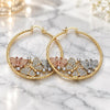 Oro Laminado Large Hoop, Gold Filled Style Butterfly Design, with White Crystal, Diamond Cutting Finish, Tricolor, 02.380.0054.50