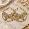 Oro Laminado Large Hoop, Gold Filled Style Butterfly Design, with White Crystal, Diamond Cutting Finish, Golden Finish, 02.380.0055.50