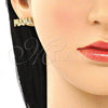 Oro Laminado Stud Earring, Gold Filled Style Mom Design, with White Micro Pave, Polished, Golden Finish, 02.341.0071