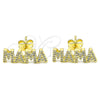 Oro Laminado Stud Earring, Gold Filled Style Mom Design, with White Micro Pave, Polished, Golden Finish, 02.341.0071